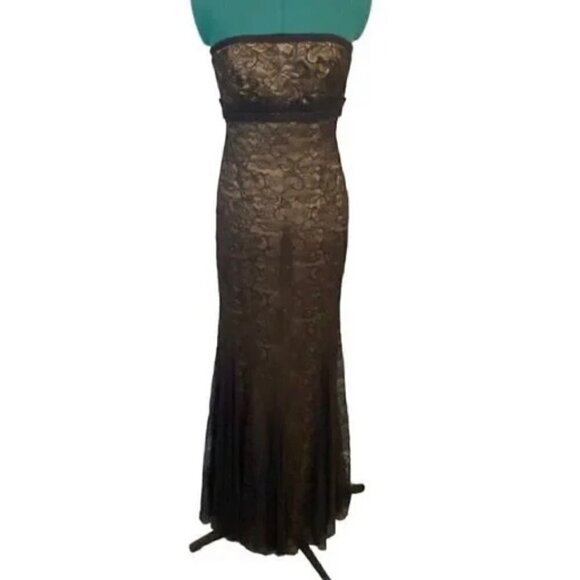 NEW Badgley Mischka Lace Silk Black Overlay Strapless Maxi Dress 14 - Picture 6 of 6